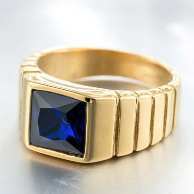 Anillo cuadrado chapado en oro para hombre de acero inoxidable multicolor piedra declaración fiesta Foto 1 de 4