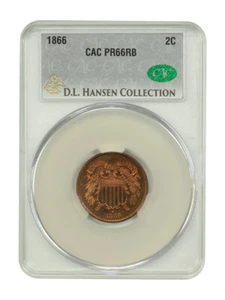 1866 2C CACG PR66RB ex: D.L. Hansen - Two Cent - Desirable Proof Issue - Picture 1 of 4