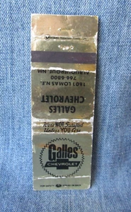 Galles Chevrolet Dealership Albuquerque New Mexico Vintage Matchbook Cover LC1 - Bild 1 von 2