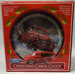 Ford Vintage Red Truck Christmas Carol Clock New in Box Plays 12 Songs 