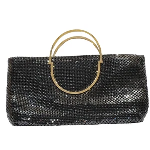 Elegant Black Metal Mesh Evening Bag with Gold Handles Ashley Moore Purse - Picture 1 of 20