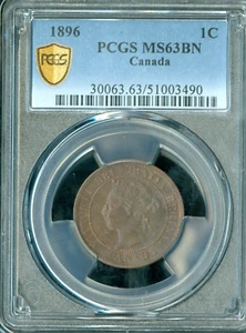 1896 CANADA LARGE CENT PCGS MS63 BN . - Picture 1 of 2