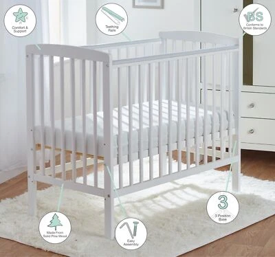KINDER VALLEY Baby Compact Cot White with Mattress &3 Height Adjustable Position - Image 1 of 4