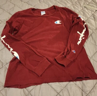 Champion Logo Shirt Youth Size Large 14-16 Burgundy Long Sleeve Crewneck - Image 1 of 4