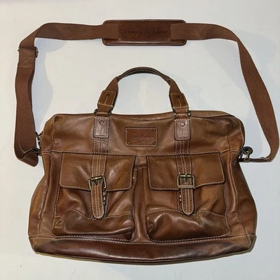 Tommy Bahama Leather Messenger Bag Briefcase Shoulder Bag Cognac Brown - Image 1 of 4