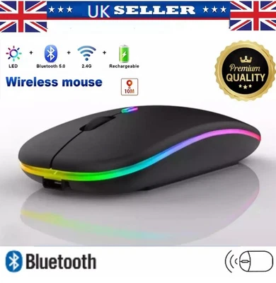 Wireless Mouse USB Mice  Rechargeable RGB LED MacBook Laptop PC - Image 1 of 4