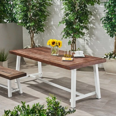 Wood Dining Table Outdoor Table Farmhouse Furniture W Metal Frame - Image 1 of 4