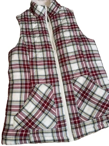 Damen Maurices gesteppte karierte Fleece gefütterte Reißverschluss Weste Gr. XS creme rot grün - Bild 1 von 8