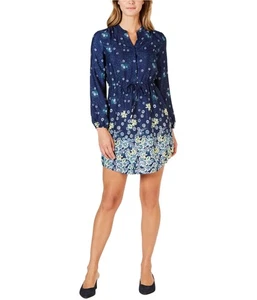 maison Jules Womens Floral Split Neck Mini Dress, Blue, Medium - Picture 1 of 1