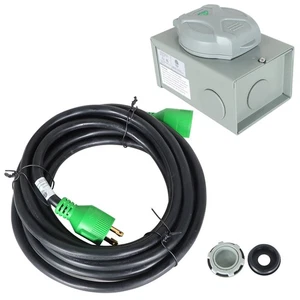30 Amp Generator Cord 25FT + Power Inlet Box NEMA L14-30P to L14-30R Waterproof - Imagen 1 de 11