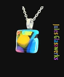 Hand Crafted Dichroic Fused Glass Pendant Necklace W/ Chain #1456 - Picture 1 of 4