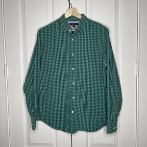 Banana Republic Men's L Green Blue Gingham Shirt Slim Fit Soft Wash Long Sleeve - Picture 1 of 7