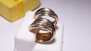 Estate Double crossover 14Kt2Tone diamond etched 3/4" diameter Hoop Earring22998 - Picture 1 of 5