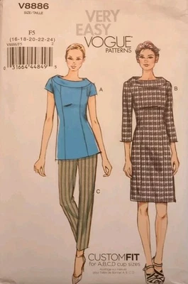 VERY EASY VERY VOGUE Pattern V8886 Misses' DRESS & PANTS size 16-18-20 CUT - Image 1 of 4
