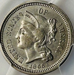 1865 Nickel Three Cent Piece PCGS AU58 - Picture 1 of 8