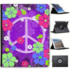 Hippy Flower Power Peace Sign Folio Cover Leather Case For Apple iPad