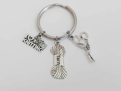 Knitting Keychain / Scissors Key Ring / Knitter Keychain / Yarn Keychain / Foto 1 de 4