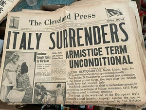 1943 ITALY SURRENDERS Hitler Eisenhower War Bond Cleveland Press Newspaper 26 Pg - Picture 1 of 7