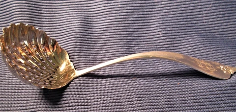 Gorham Sterling Silver Pierced Strainer  Ladle. Gold wash. 7 1/2" Cover