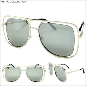 Men's or Women Classy Elegant RETRO Style SUN GLASSES Large Square Silver Frame - Picture 1 of 8