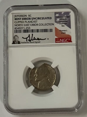 Jefferson Nickel 5C NGC Mint Error Uncirculated - Clipped Planchet  - Image 1 of 2