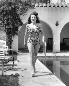 Carmen Miranda pin-up walking by pool in bikini swimsuit 24x36 poster - Picture 1 of 1