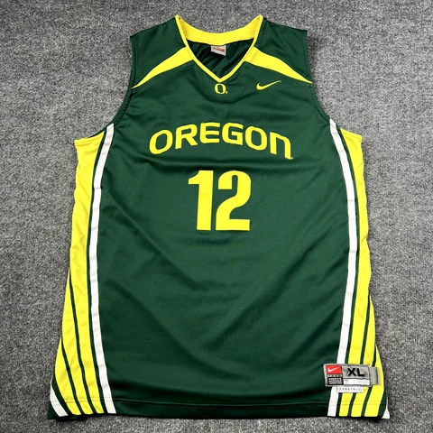 Vintage Oregon Ducks Basketball Jersey Mens Extra Large Green Yellow #12 NIKE XL Cover