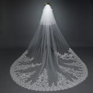 Cathedral Length Wedding Veil For Brides Appliques Lace Edge 3M Real Image - Picture 1 of 11