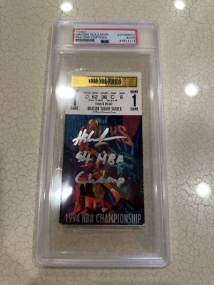 HAKEEM OLAJUWON Autograph 1994 NBA Finals Ticket Stub Champs Inscription PSA COA - Image 1 of 2