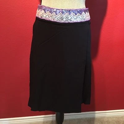 NWT Black XOXO Wrap Stretch Skirt- Purple Sequin & Beaded Chevron Waist- SMALL - Image 1 of 4