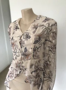 THREE OF SOMETHING Sheer, Ivory Shirt, Floral detail (12) Long Sleeve - Picture 1 of 17