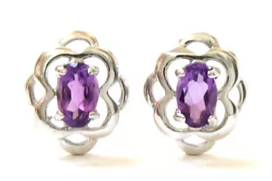 Sterling Silver Amethyst Studs Celtic Earrings Gift Boxed Made in UK - Picture 1 of 4