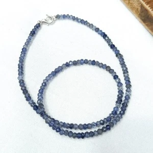 3-4MM Natural Blue Iolite Faceted Rondelle Healing Gemstone Beaded 18" Necklace - Picture 1 of 9