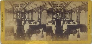 Alfred A. Hart Stereoansicht (1860er Jahre) Pullman's Palace, Speisewagen Interieur - Bild 1 von 2