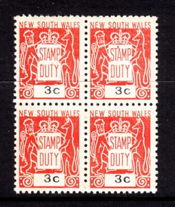 NSW: 1966 STAMP DUTY 3c MUH BLOCK OF 4... ... - Foto 1 di 1
