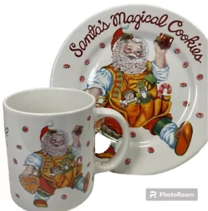 Vintage Sakura Santa’s Magical Cookies Plate and Mug Set Stoneware Boxed Vintage - Picture 1 of 6