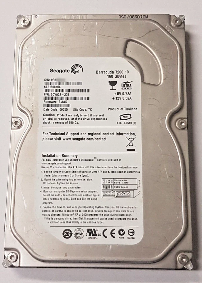160 GB Ide Seagate barracuda 7200.10 ST3160815A P-Ata 8MB HDD 3.5 " Hard Drive - Image 1 of 1