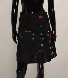 Vintage Desigual Y2K Wool Blend Beaded Charms Wrap Black Skirt Size 36 - Picture 1 of 12