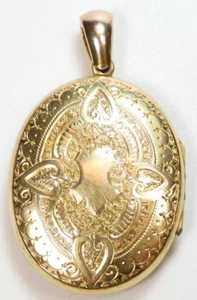 Antique 1920's 2 Picture Engraved Locket 15K Yellow Gold 1.70 x 1.025" 8.4 Grams - Picture 1 of 9