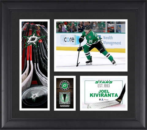 Joel Kirvanta Dallas Stars FRMD 15" x 17" Player Collage with a Piece of GU Puck Cover