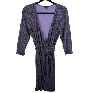 Vestido Talbots Púrpura Negro Manga 3/4 Midi Cinturón Elástico Imitación Envolvente Talla L - Imagen 1 de 5