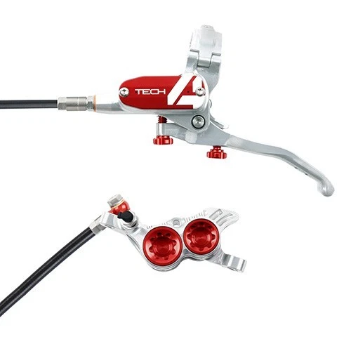 Hope Tech 4 V4 Downhill E-Bike Brake - Silver/Red - Black Hose - Right Hand Rear - Image 1 of 1