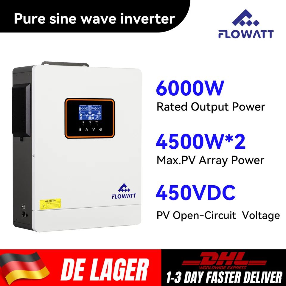 FLOWATTS 6KW Solar Wechselrichter Hybrid Off Grid 6000W MPPT 230V ohne Batterie Inverter