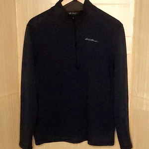 Eddie Bauer Herrenpullover blau Viertelreißverschluss Fleece gefüttert Large - Bild 1 von 6