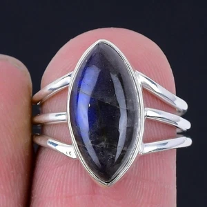 Labradorite Stone 925 Silver Art Deco Wife Cluster Elegant Ring Jewelry Size 6 - Picture 1 of 8
