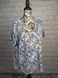 Talbots Mujer Manga Corta Paisley Estampado Popover Talla 2x Top Tejido Elástico B1 - Imagen 1 de 10