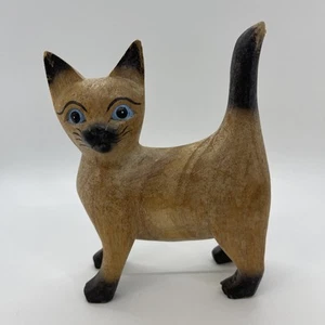 Estatuilla tallada en madera de gato siamés ojos azules - Imagen 1 de 5