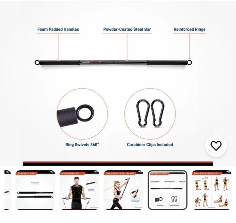 Bionic тела тренировки бар подходит все сопротивления группы с зажимом, 38 дюймов длиной новый! - Изображение 1 из 4