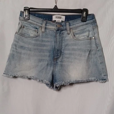 VICTORIA'S SECRET PINK Women's Light Wash Fray Hem Denim Jeans Shorts. S… - Image 1 of 4