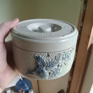 1890s WHITE'S UTICA COBALT FLORAL DECORATED STONEWARE BUTTER CROCK ORIGINAL LID - Picture 1 of 8